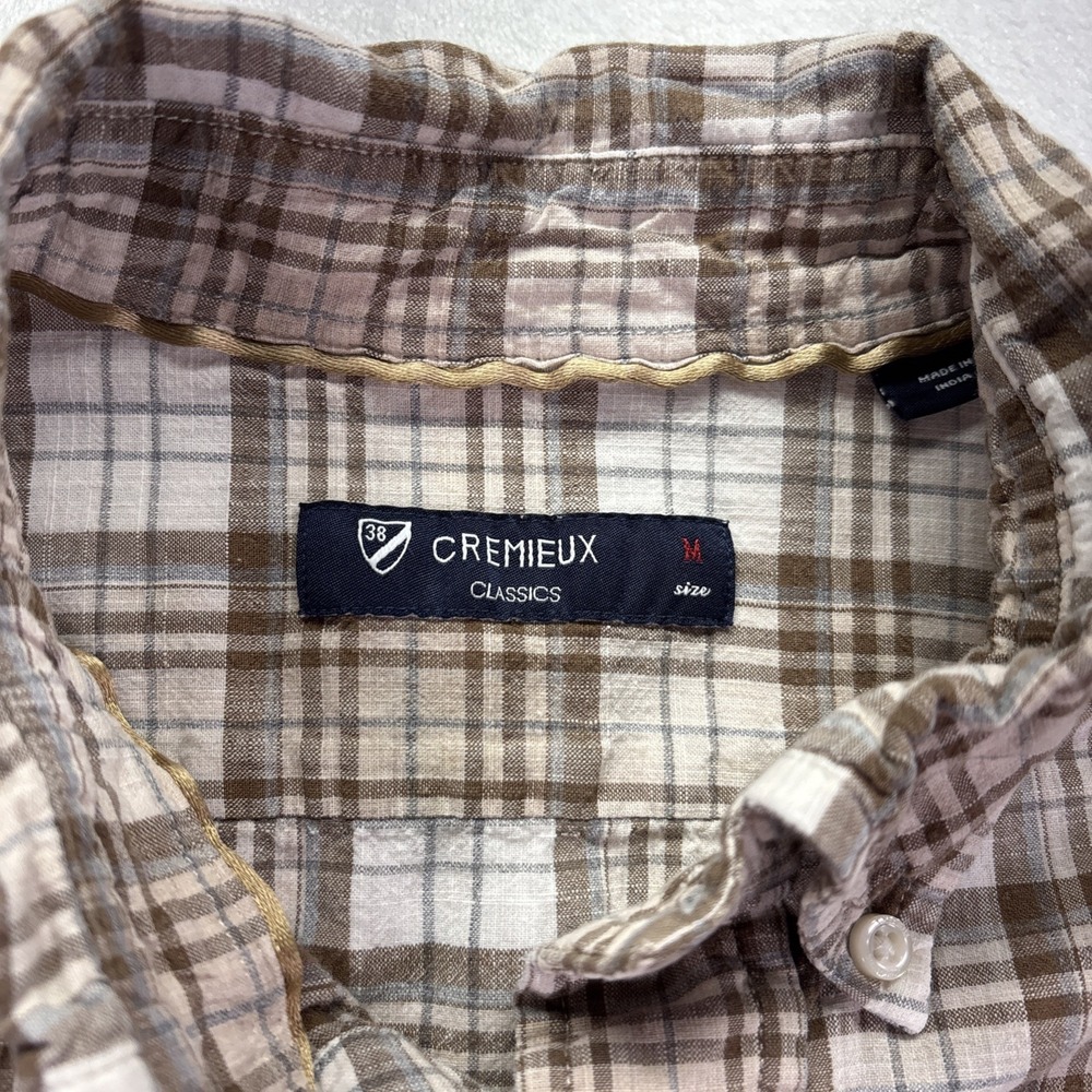 CREMIEUX Classics Men's Shirt M Brown White Blue Plaid 100% COTTON Long Sleeve